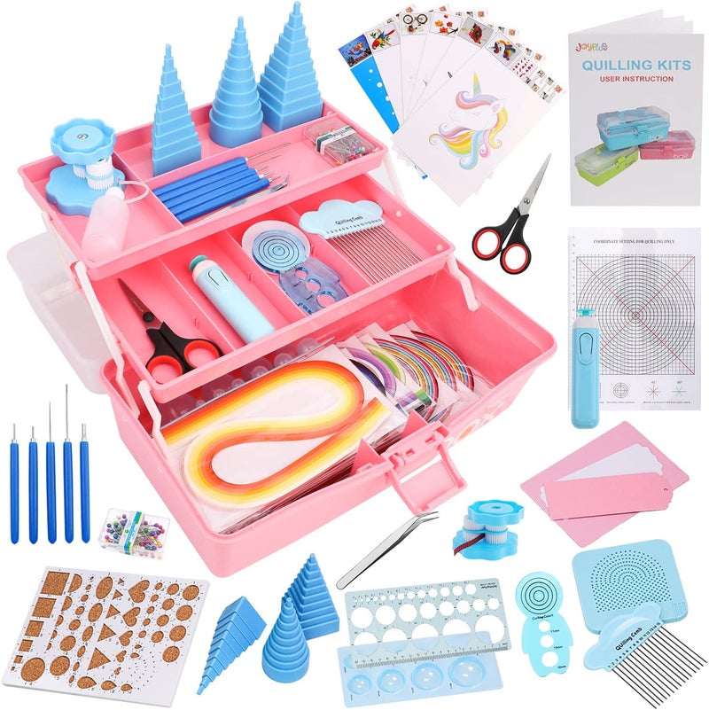 Joyplus Quilling Kits for Beginners with Manual, 24 Tools & Supplies with Durable Storage Box, Updated Paper Crimper Tool, Premium Husking Board & Electronic Pen Pink - Image 1